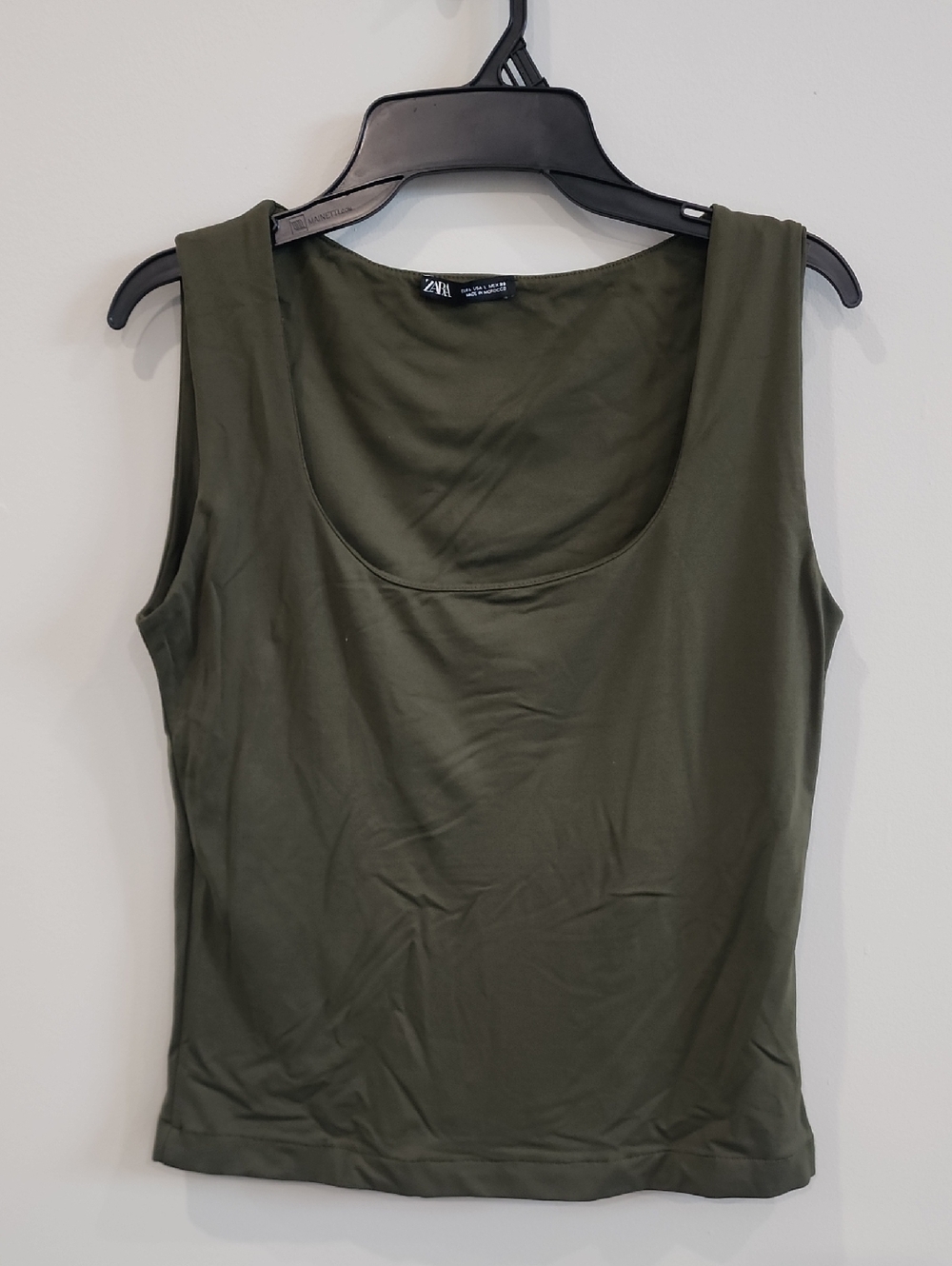 Zara Army Green Scoop Neck Tank Top